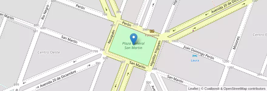 Mapa de ubicacion de Plaza General San Martin en Argentina, Chile, Wilayah Neuquén, Departamento Pehuenches, Rincón De Los Sauces.