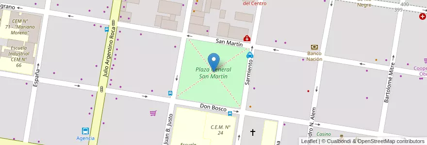 Mapa de ubicacion de Plaza General San Martín en Аргентина, Чили, Рио-Негро, Municipio De Allen, Departamento General Roca.