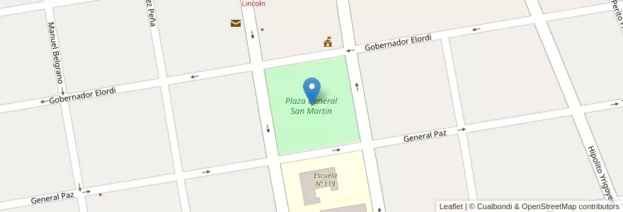 Mapa de ubicacion de Plaza General San Martin en آرژانتین, شیلی, استان نئوکن, Departamento Confluencia, Municipio De Cutral Có, Cutral Có.