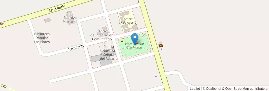 Mapa de ubicacion de Plaza General San Martín en 阿根廷, San Juan, 智利, Iglesia.