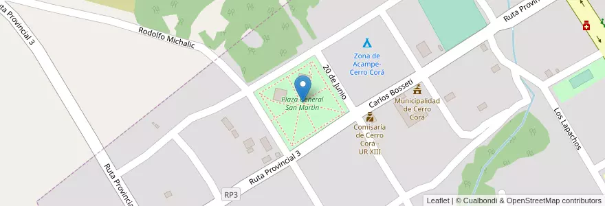 Mapa de ubicacion de Plaza General San Martìn en الأرجنتين, Misiones, Departamento Candelaria, Municipio De Cerro Corá, Cerro Corá.