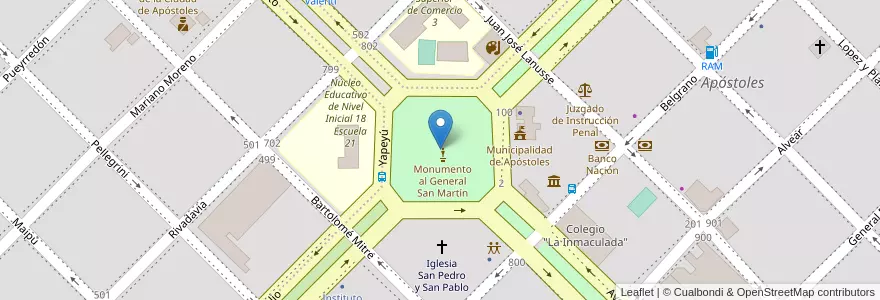Mapa de ubicacion de Plaza General San Martín en 阿根廷, Misiones, Departamento Apóstoles, Municipio De Apóstoles, Apóstoles.