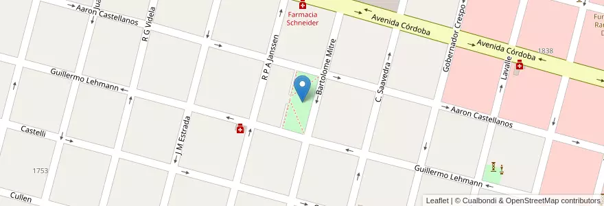 Mapa de ubicacion de Plaza Gerardo Mhering en الأرجنتين, سانتا في, Departamento Las Colonias, Municipio De Esperanza, Esperanza.