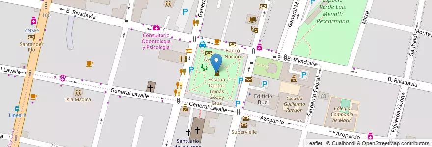 Mapa de ubicacion de Plaza Godoy Cruz en Argentinien, Chile, Mendoza, Godoy Cruz, Departamento Godoy Cruz, Distrito Ciudad De Godoy Cruz.