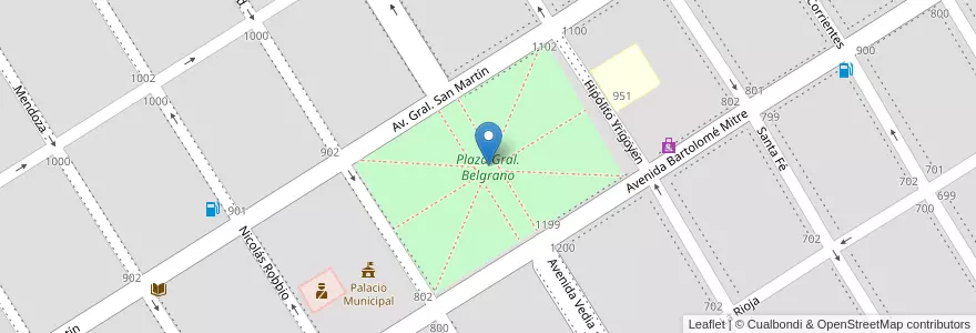 Mapa de ubicacion de Plaza Gral. Belgrano en アルゼンチン, ブエノスアイレス州, Partido De Nueve De Julio, Cuartel Nueve De Julio Rural, 9 De Julio, Nueve De Julio.