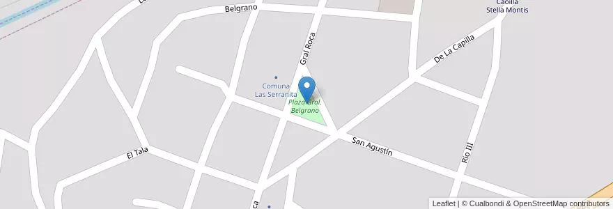 Mapa de ubicacion de Plaza Gral. Belgrano en Arjantin, Córdoba, Departamento Santa María, Pedanía Alta Gracia, Comuna De La Serranita, Villa La Serranita.