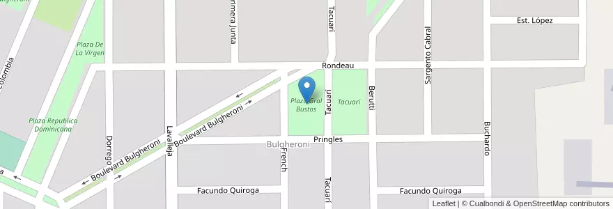 Mapa de ubicacion de Plaza Gral Bustos en 阿根廷, Córdoba, Departamento Colón, Pedanía Cañas.