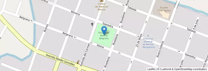 Mapa de ubicacion de Plaza Gral. Manuel Belgrano en Argentinië, Córdoba, Departamento Colón, Municipio De Villa Allende, Pedanía Calera Norte, Villa Allende.