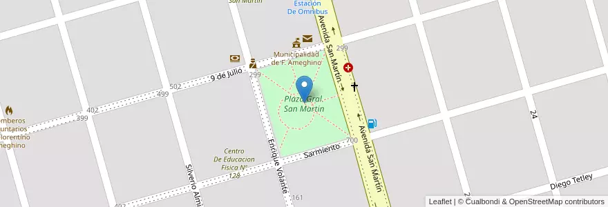 Mapa de ubicacion de Plaza Gral. San Martin en Arjantin, Buenos Aires, Partido De Florentino Ameghino, Ameghino.