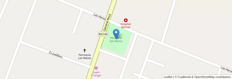 Mapa de ubicacion de Plaza Gral San Martin en الأرجنتين, سان خوان, تشيلي, Calingasta.