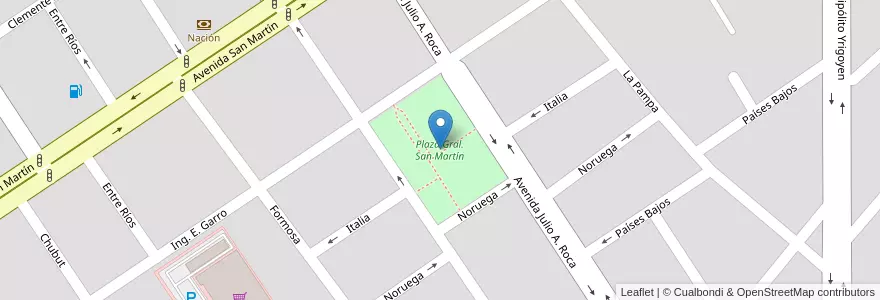 Mapa de ubicacion de Plaza Gral. San Martín en الأرجنتين, تشيلي, ريو نيغرو, Catriel, Departamento General Roca.