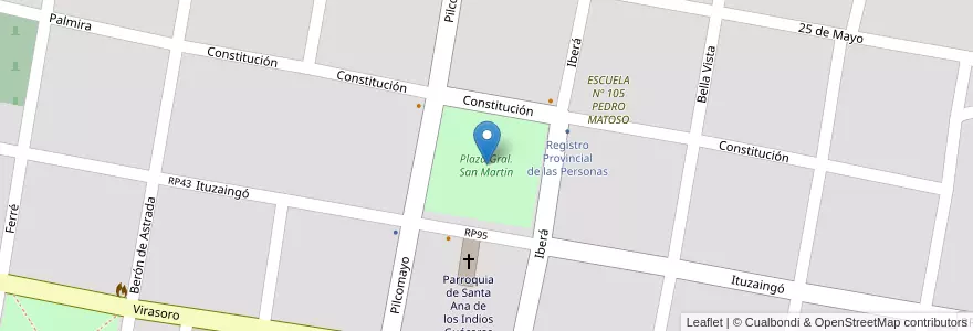 Mapa de ubicacion de Plaza Gral. San Martin en Аргентина, Корриентес, Departamento San Cosme, Municipio De Santa Ana.
