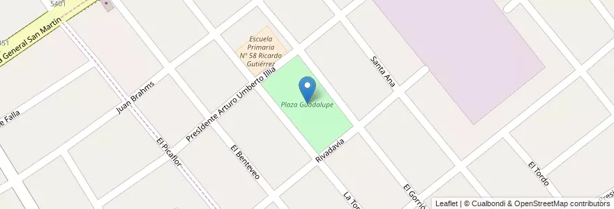 Mapa de ubicacion de Plaza Guadalupe en 아르헨티나, 부에노스아이레스주, Partido De Almirante Brown, Rafael Calzada, San Francisco Solano.