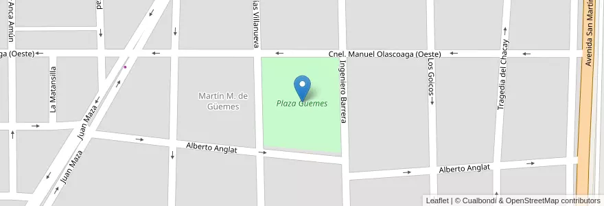 Mapa de ubicacion de Plaza Guemes en Argentina, Chile, Mendoza, Departamento Malargüe, Distrito Ciudad De Malargüe.
