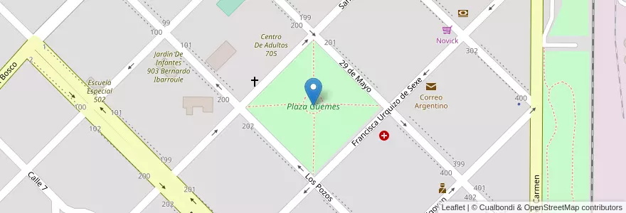 Mapa de ubicacion de Plaza Güemes en アルゼンチン, ブエノスアイレス州, Partido De Patagones, Villalonga.