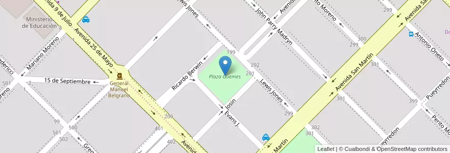 Mapa de ubicacion de Plaza Güemes en Arjantin, Chubut, Departamento Rawson, Rawson.
