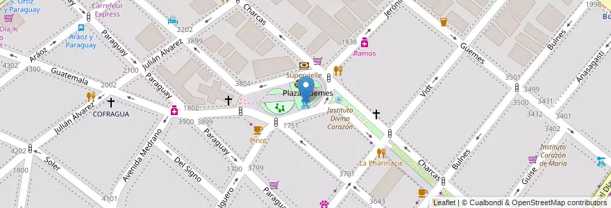 Mapa de ubicacion de Plaza Güemes, Palermo en Argentine, Ciudad Autónoma De Buenos Aires, Buenos Aires, Comuna 14.