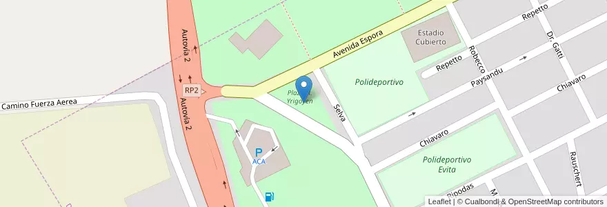 Mapa de ubicacion de Plaza H. Yrigoyen en 아르헨티나, 부에노스아이레스주, Partido De Dolores, Dolores.