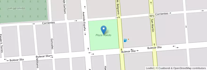 Mapa de ubicacion de Plaza Haedo en アルゼンチン, コルドバ州, Departamento Unión, Pedanía Bell Ville, Municipio De Bell Ville, Bell Ville.