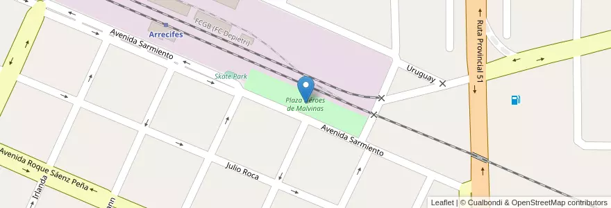 Mapa de ubicacion de Plaza Héroes de Malvinas en Argentinië, Buenos Aires, Partido De Arrecifes, Arrecifes.