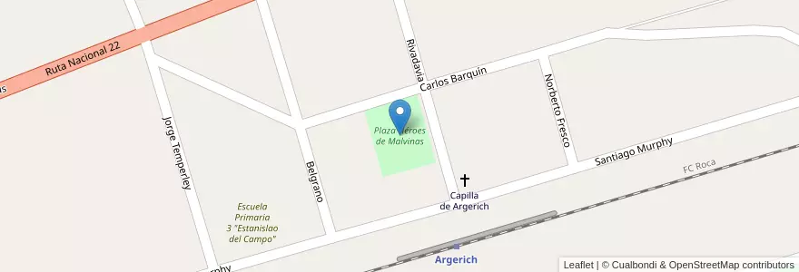 Mapa de ubicacion de Plaza Héroes de Malvinas en Arjantin, Buenos Aires, Partido De Villarino.