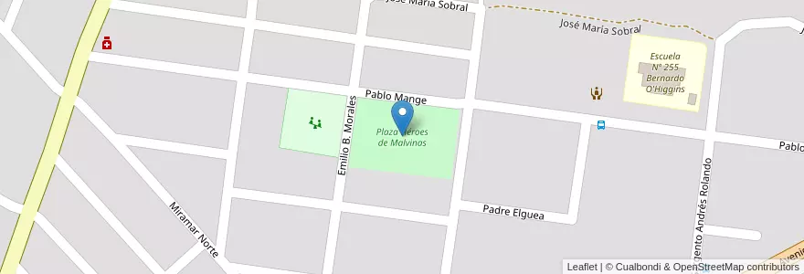 Mapa de ubicacion de Plaza Héroes de Malvinas en アルゼンチン, チリ, リオネグロ州, Departamento Bariloche, Municipio De San Carlos De Bariloche, San Carlos De Bariloche.