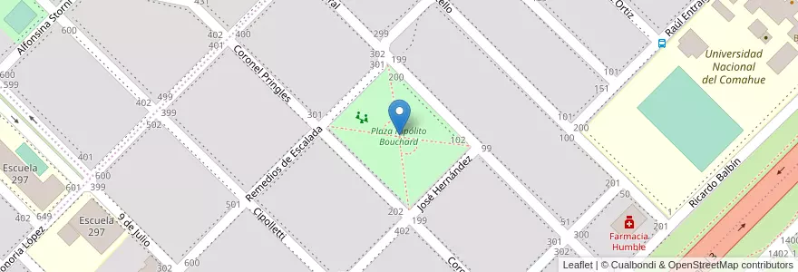 Mapa de ubicacion de Plaza Hipólito Bouchard en アルゼンチン, リオネグロ州, Departamento Adolfo Alsina, Viedma, Viedma.