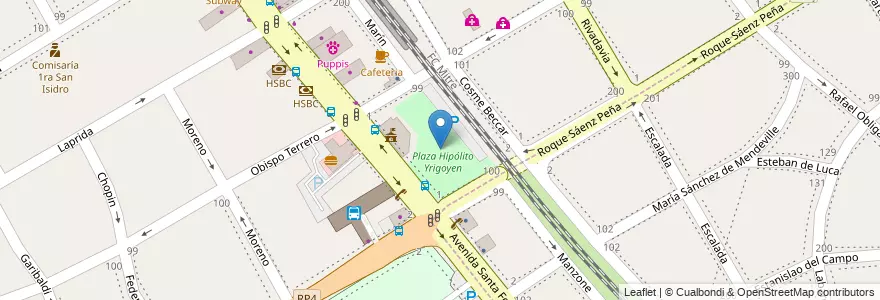 Mapa de ubicacion de Plaza Hipólito Yrigoyen en Argentina, Provincia Di Buenos Aires, Partido De San Isidro, San Isidro.