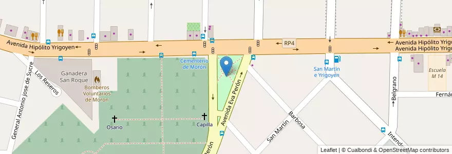 Mapa de ubicacion de Plaza Hipólito Yrigoyen en Аргентина, Буэнос-Айрес, Partido De Morón, Morón.