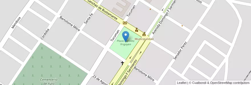Mapa de ubicacion de Plaza Hipolito Yrigoyen en آرژانتین, Jujuy, Departamento Ledesma, Municipio De Yuto.