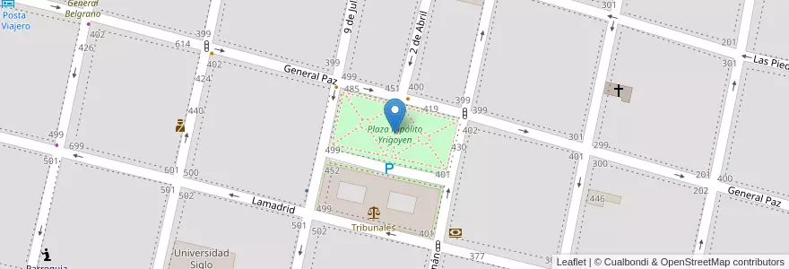 Mapa de ubicacion de Plaza Hipólito Yrigoyen en Arjantin, Tucumán, San Miguel De Tucumán, Departamento Capital, San Miguel De Tucumán.