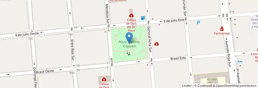 Mapa de ubicacion de Plaza Hipólito Yrigoyen en 아르헨티나, San Juan, 칠레, Capital.