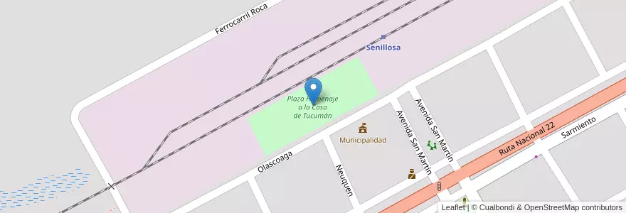 Mapa de ubicacion de Plaza Homenaje a la Casa de Tucumán en アルゼンチン, チリ, ネウケン州, Departamento Confluencia, Municipio De Senillosa, Senillosa.