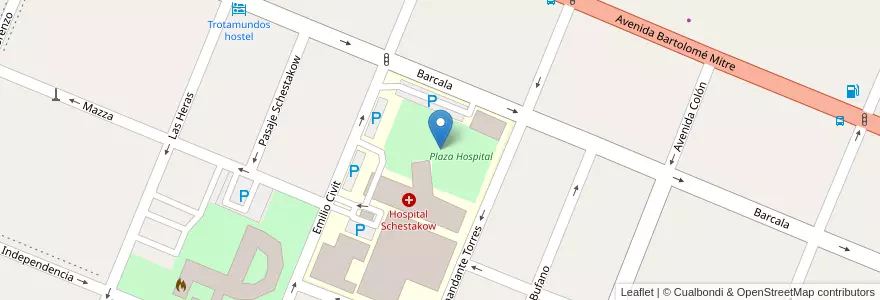 Mapa de ubicacion de Plaza Hospital en Arjantin, Şili, Mendoza, San Rafael, Distrito Ciudad De San Rafael, Departamento San Rafael.