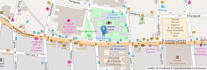 Mapa de ubicacion de Plaza Houssay, Recoleta en 阿根廷, Ciudad Autónoma De Buenos Aires, 布宜诺斯艾利斯.