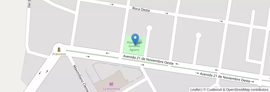 Mapa de ubicacion de PLAZA HUGO GIMENEZ AGUERO en アルゼンチン, チリ, サンタクルス州, Corpen Aike, Comandante Luis Piedrabuena, Comandante Luis Piedrabuena.