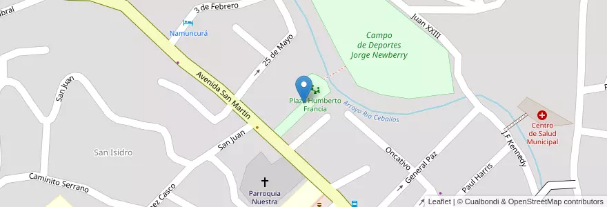 Mapa de ubicacion de Plaza Humberto Francia en Аргентина, Кордова, Departamento Colón, Pedanía Río Ceballos, Municipio De Río Ceballos.