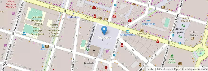 Mapa de ubicacion de Plaza Indautxu en 스페인, Euskadi, Bizkaia, Bilboaldea, 빌바오.