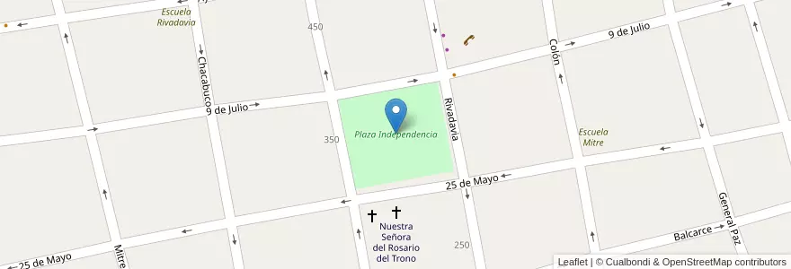 Mapa de ubicacion de Plaza Independencia en アルゼンチン, サンルイス州, Juan Martín De Pueyrredón, Municipio De San Luis, San Luis.