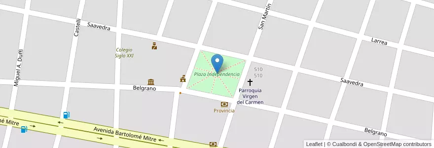 Mapa de ubicacion de Plaza Independencia en Argentinië, Buenos Aires, Partido De Carmen De Areco, Carmen De Areco.