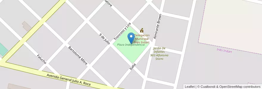 Mapa de ubicacion de Plaza Independencia en Argentine, Province De Buenos Aires, Partido De Salto, Inés Indart.
