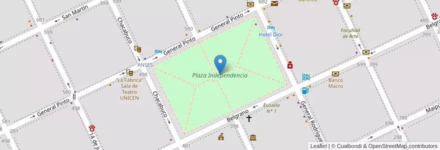 Mapa de ubicacion de Plaza Independencia en Arjantin, Buenos Aires, Partido De Tandil, Tandil.