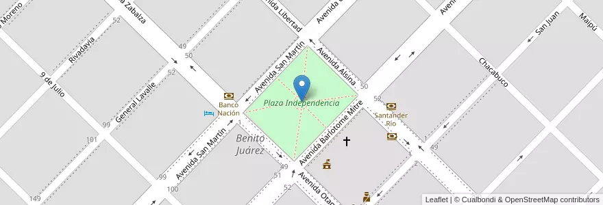 Mapa de ubicacion de Plaza Independencia en Argentine, Province De Buenos Aires, Partido De Benito Juárez, Benito Juárez.