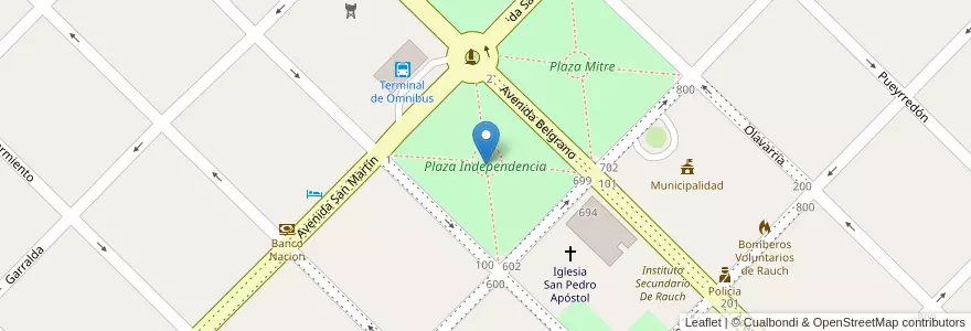 Mapa de ubicacion de Plaza Independencia en Arjantin, Buenos Aires, Partido De Rauch.