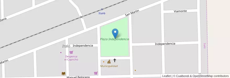 Mapa de ubicacion de Plaza Independencia en Arjantin, Córdoba, Departamento General Roca, Pedanía Italó, Municipio De Italó, Italó.
