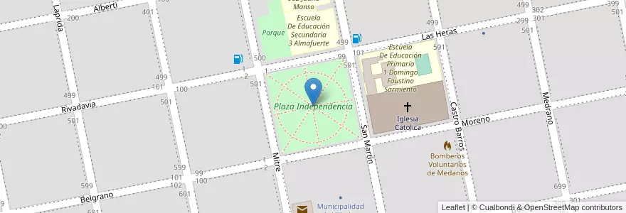 Mapa de ubicacion de Plaza Independencia en آرژانتین, استان بوئنوس آیرس, Partido De Villarino, Médanos.