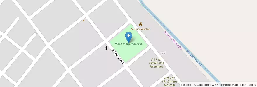 Mapa de ubicacion de Plaza Independencia en アルゼンチン, チャコ州, Departamento General Güemes, Municipio De Villa Río Bermejito, Villa Río Bermejito.