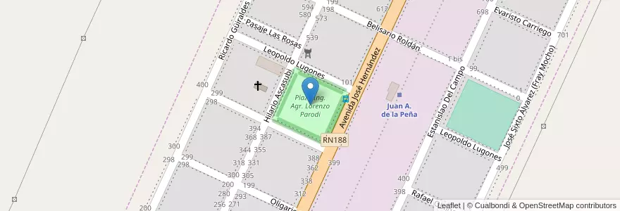 Mapa de ubicacion de Plaza Ing. Agr. Lorenzo Parodi en الأرجنتين, بوينس آيرس, Partido De Pergamino, Juan A. De La Peña.