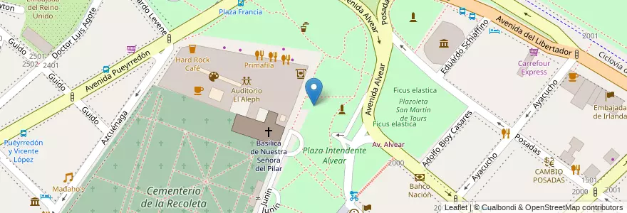 Mapa de ubicacion de Plaza Intendente Alvear, Recoleta en アルゼンチン, Ciudad Autónoma De Buenos Aires, Comuna 2, ブエノスアイレス.