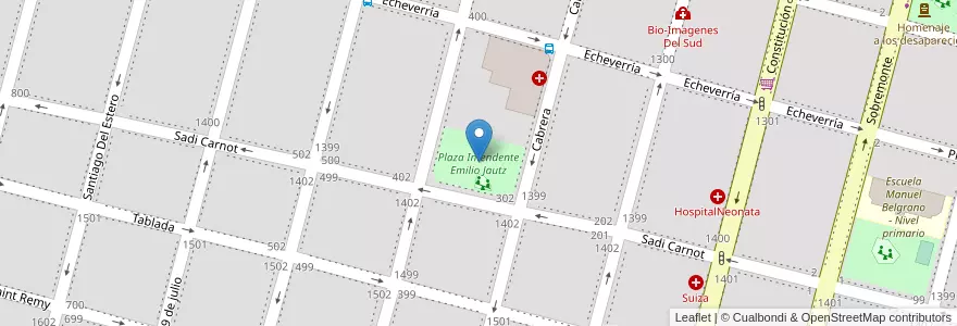 Mapa de ubicacion de Plaza Intendente Emilio Jautz en Arjantin, Córdoba, Departamento Río Cuarto, Pedanía Río Cuarto, Municipio De Río Cuarto, Río Cuarto.
